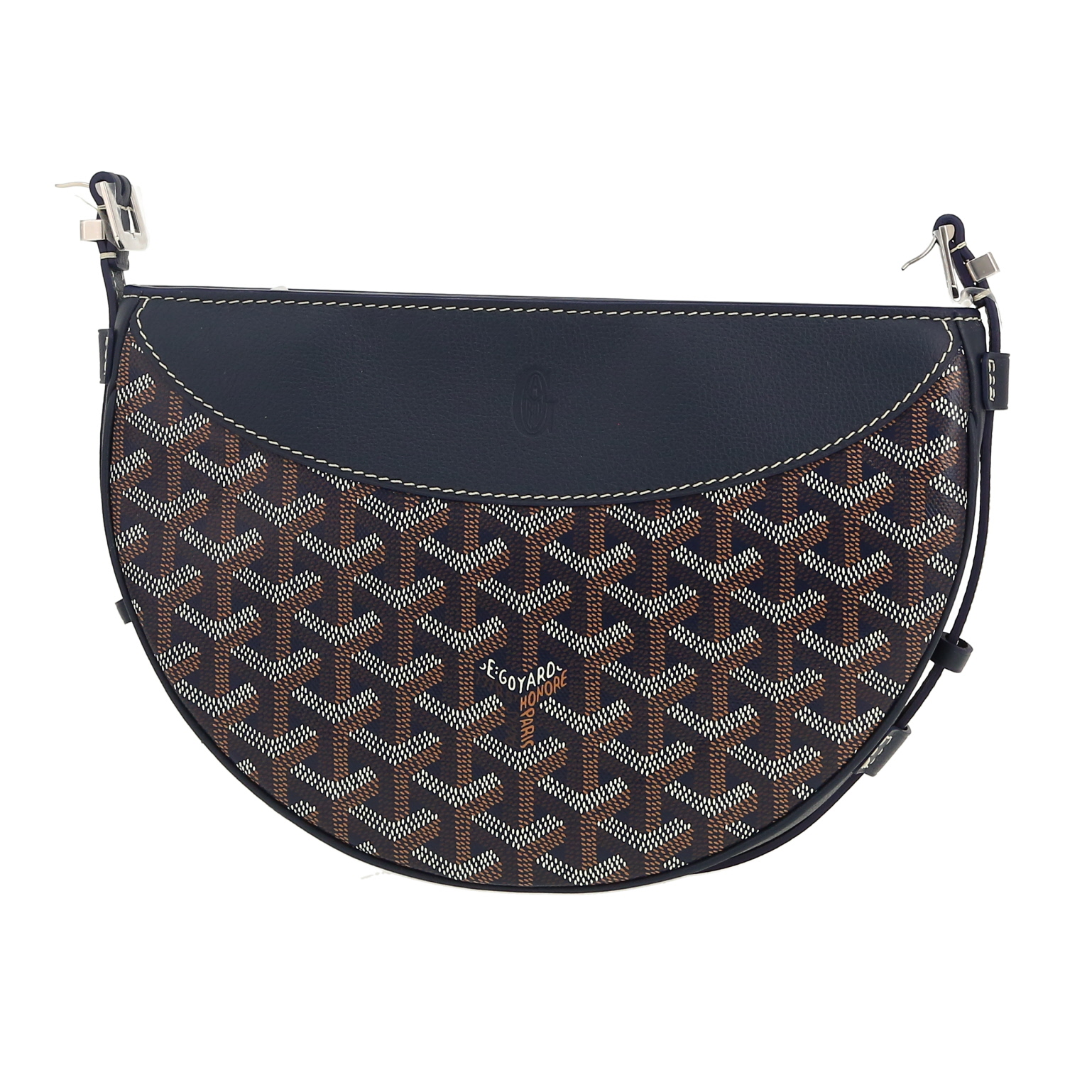 Goyard Hirondelle handbag in navy blue Goyard canvas and navy blue leather - Detail D4