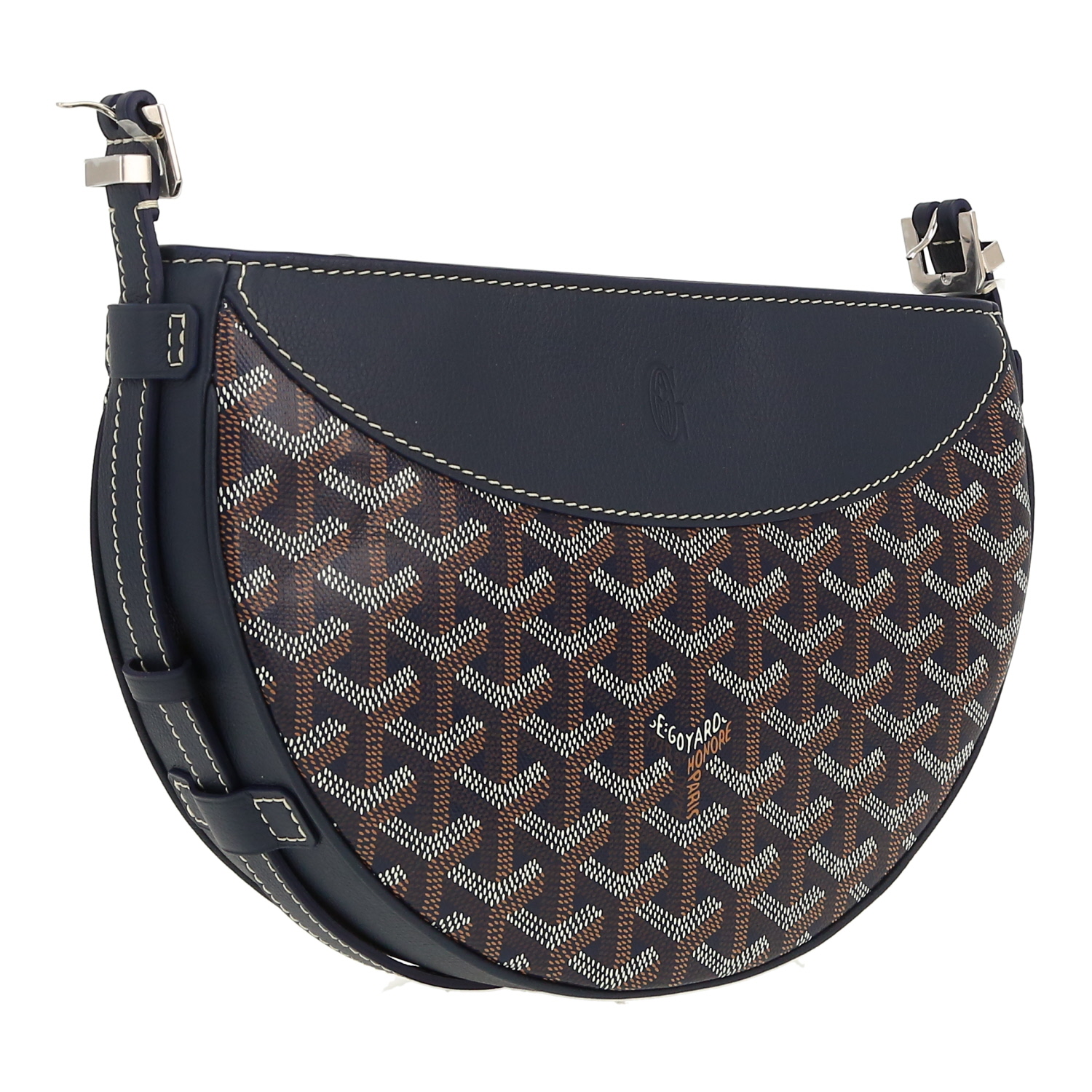 Goyard Hirondelle handbag in navy blue Goyard canvas and navy blue leather - Detail D5