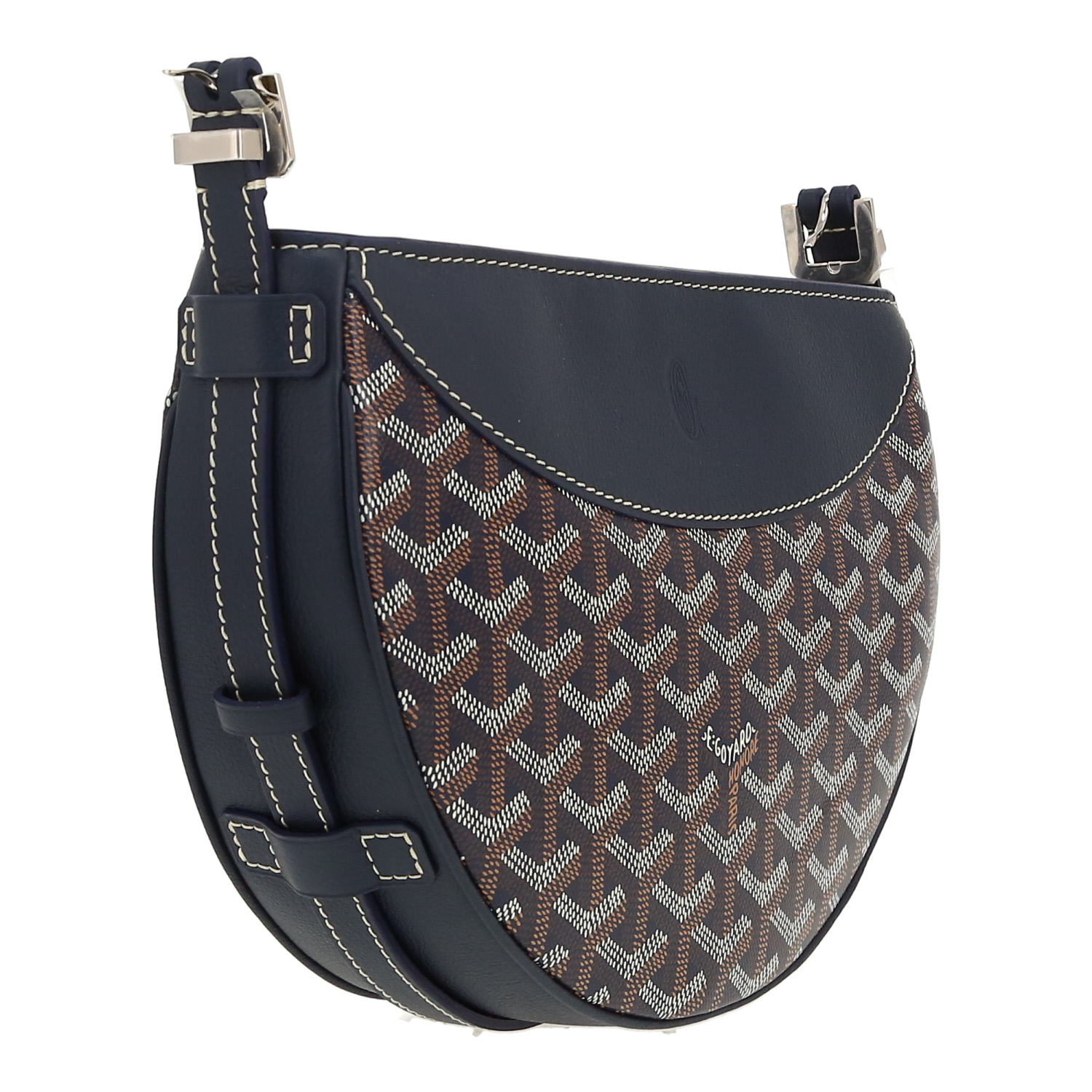 Goyard Hirondelle handbag in navy blue Goyard canvas and navy blue leather - Detail D6