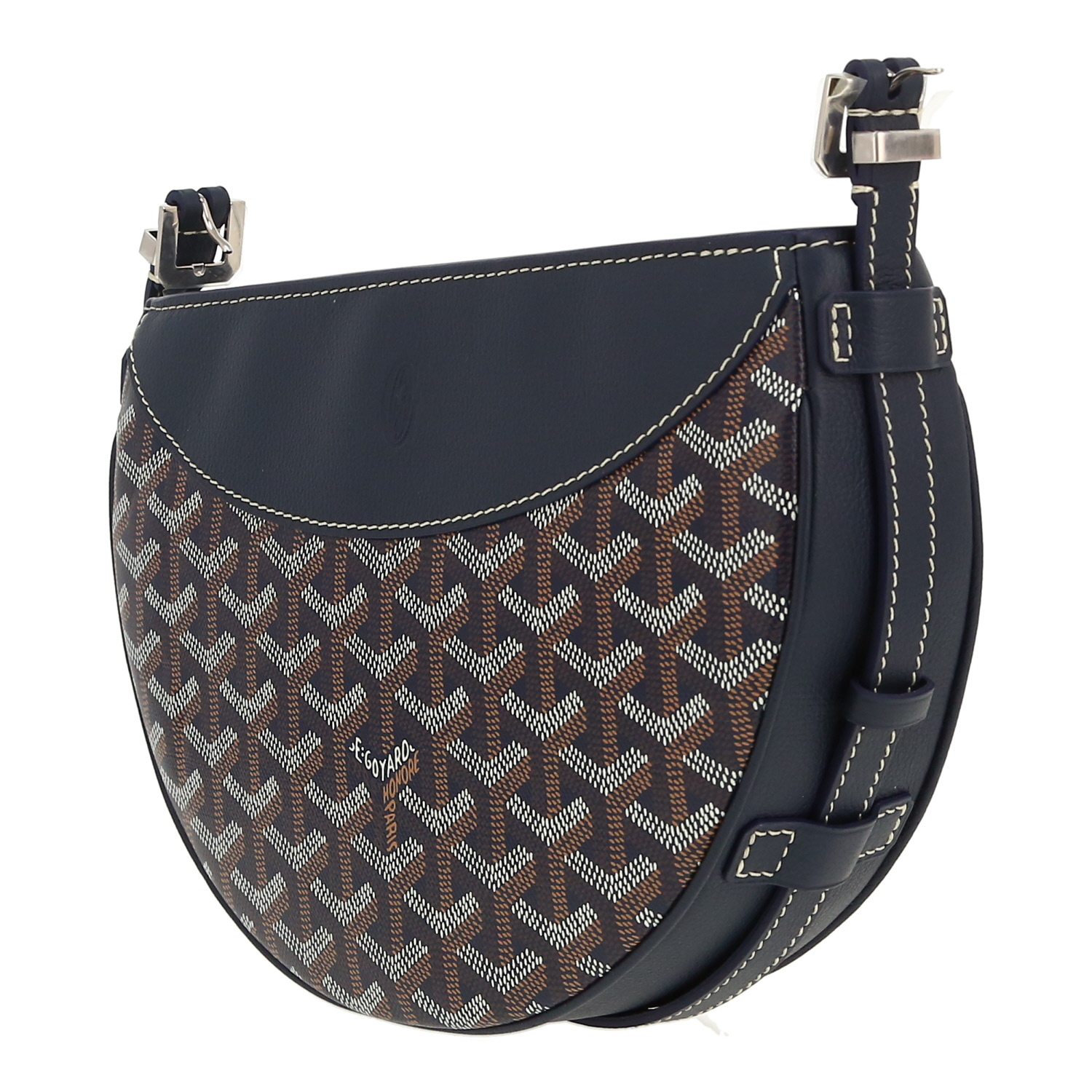 Goyard Hirondelle handbag in navy blue Goyard canvas and navy blue leather - Detail D9