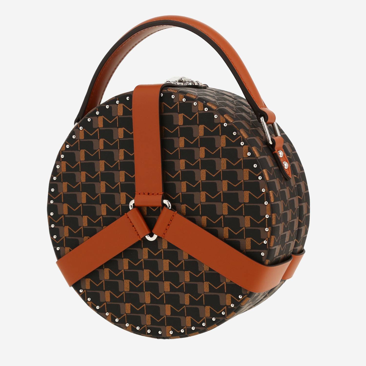 Sac à main Moynat  Wheel BB en toile siglée marron et cuir marron