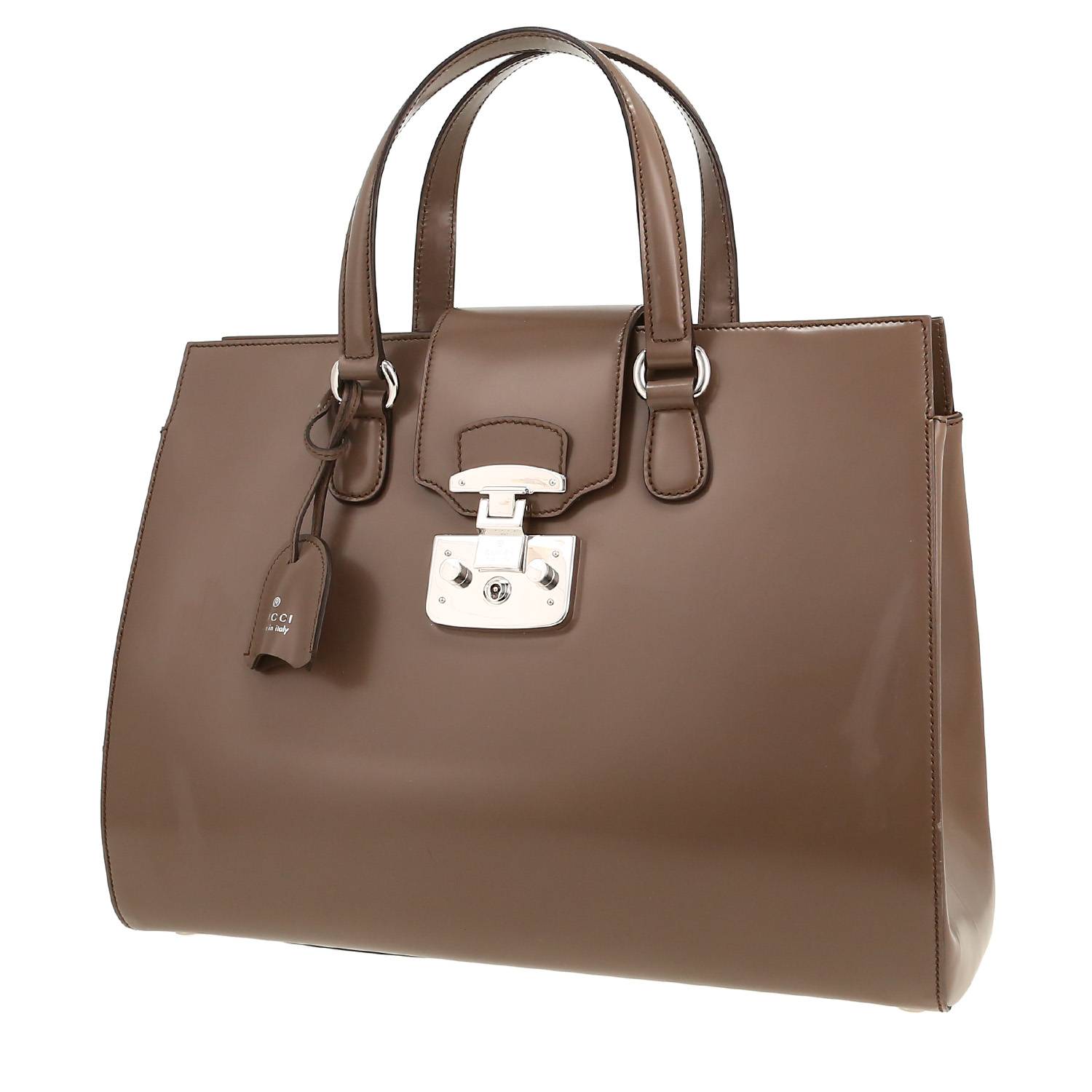 Bolso de mano Gucci  Lady Lock en cuero esmaltado marrón