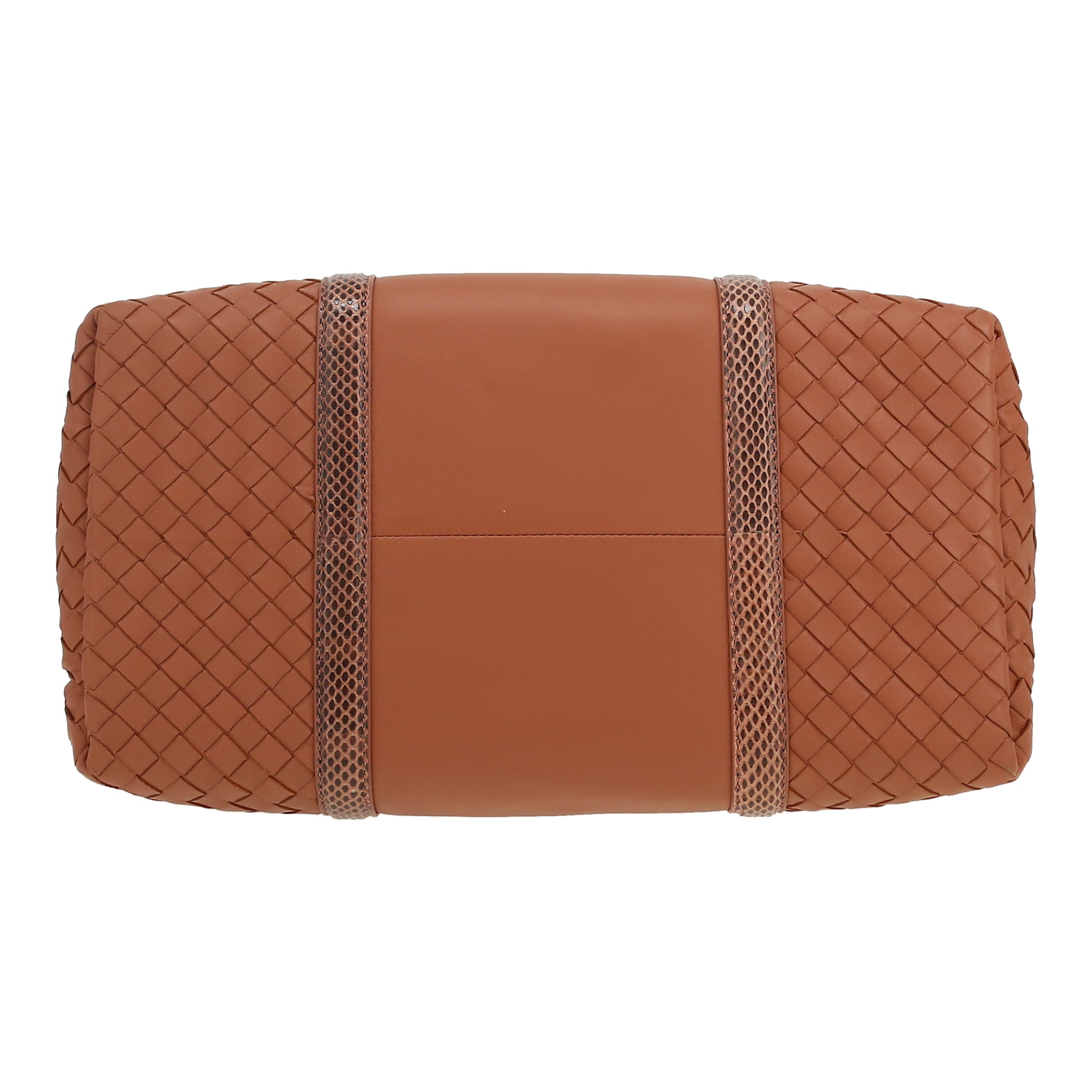 Bolso de mano Bottega Veneta  Roma en cuero intrecciato rosa y serpiente de agua rosa - Detail D1