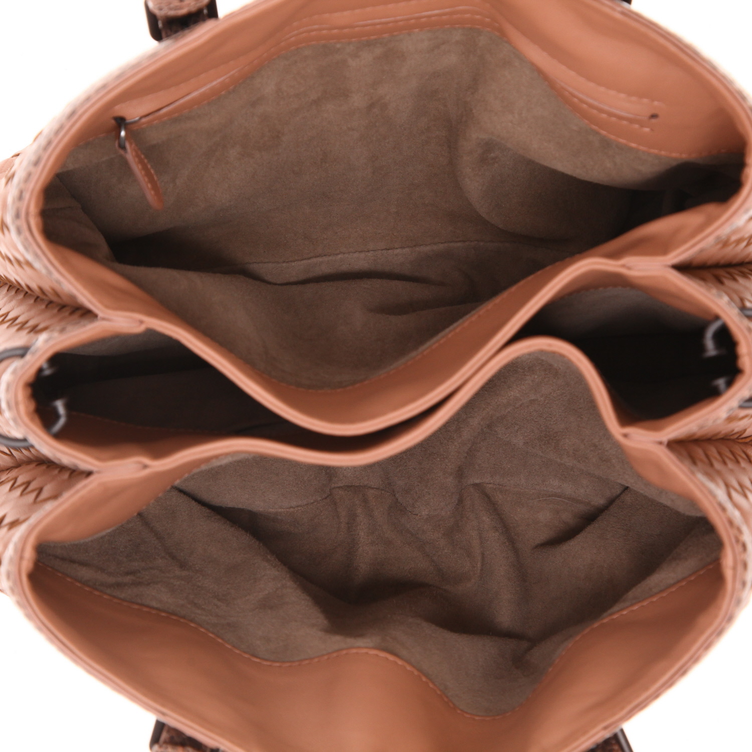 Borsa Bottega Veneta  Roma in pelle intrecciata rosa e serpente d'acqua rosa - Detail D3