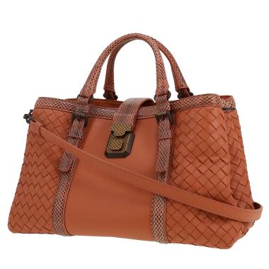Bolso de mano Bottega Veneta  Roma en cuero intrecciato rosa y serpiente de agua rosa