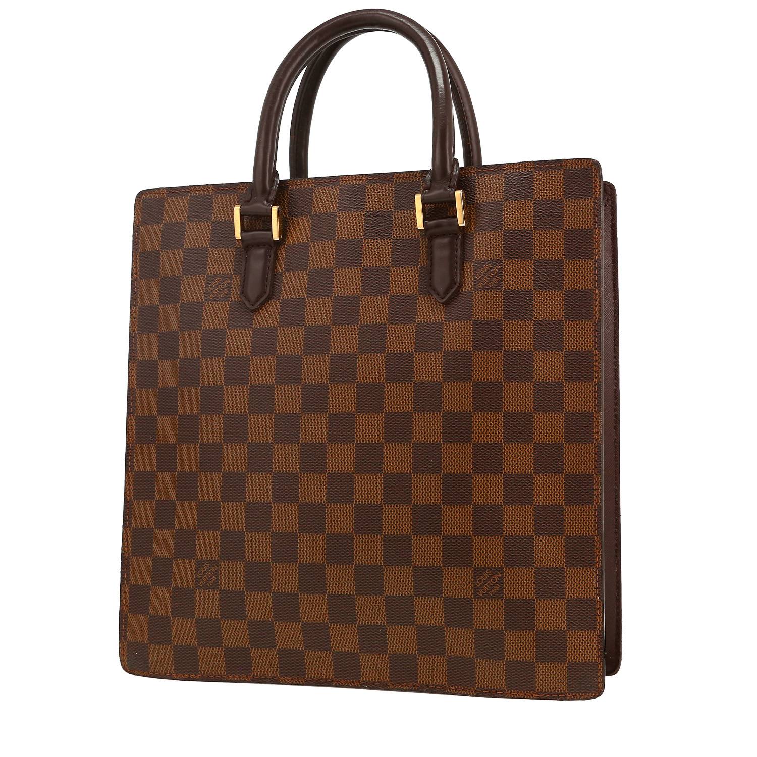 Louis Vuitton Sac Plat shopping bag in ebene damier canvas and brown leather