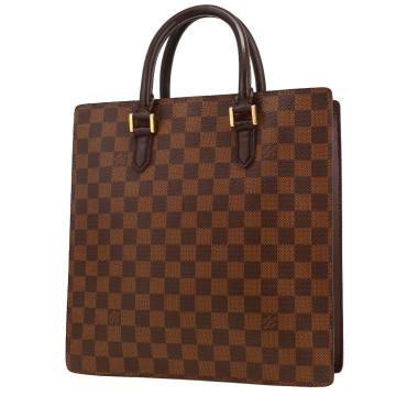 Louis Vuitton  Sac Plat shopping bag  in ebene damier canvas  and brown leather