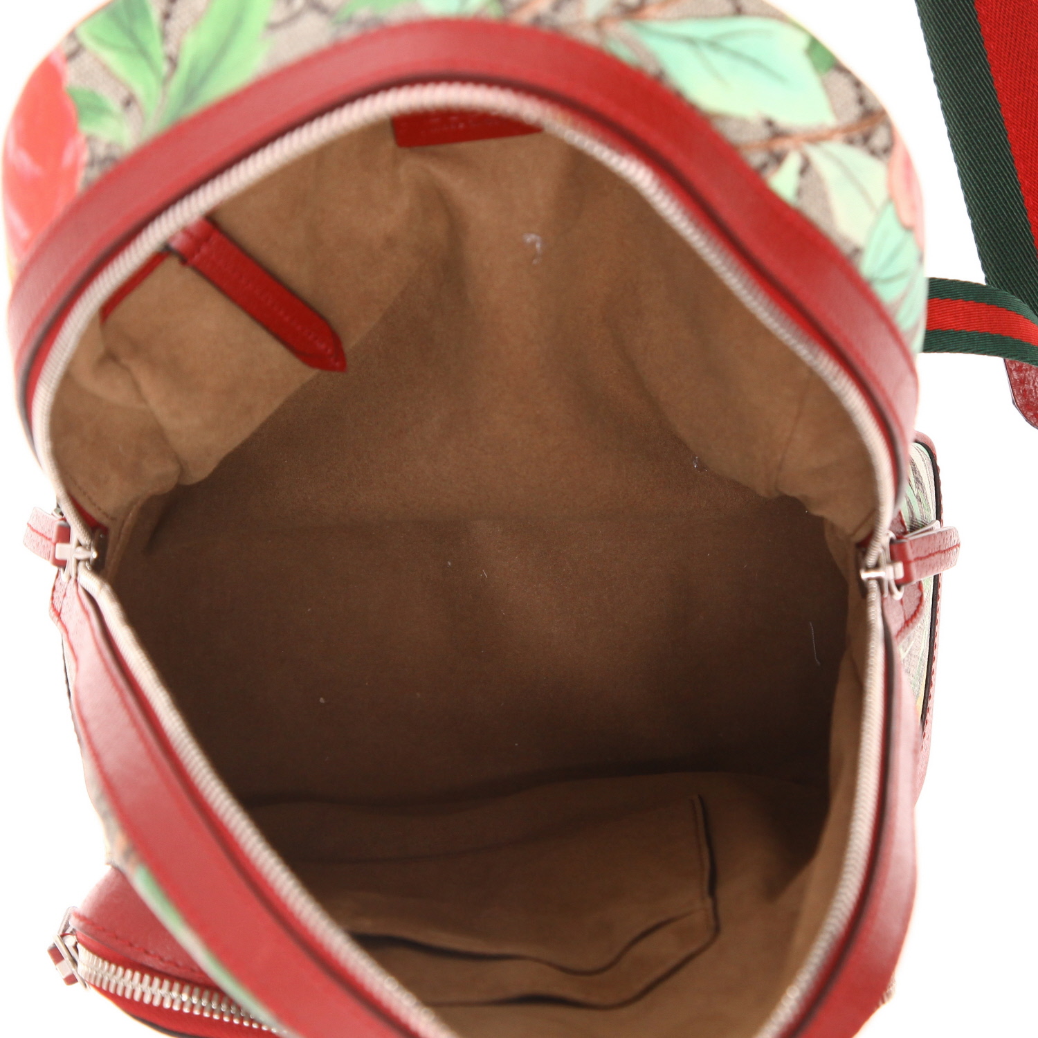 Mochila Gucci  GG Blooms en tejido "sûpreme GG" beige y cuero rojo - Detail D3