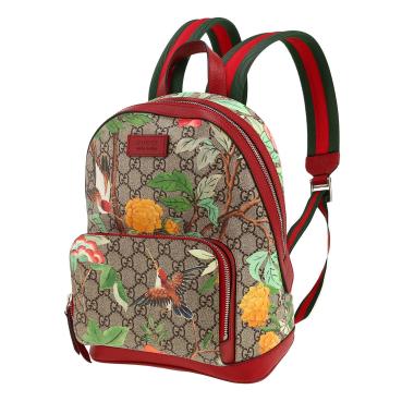 Sac à dos Gucci  GG Blooms en toile sûpreme GG beige et cuir rouge