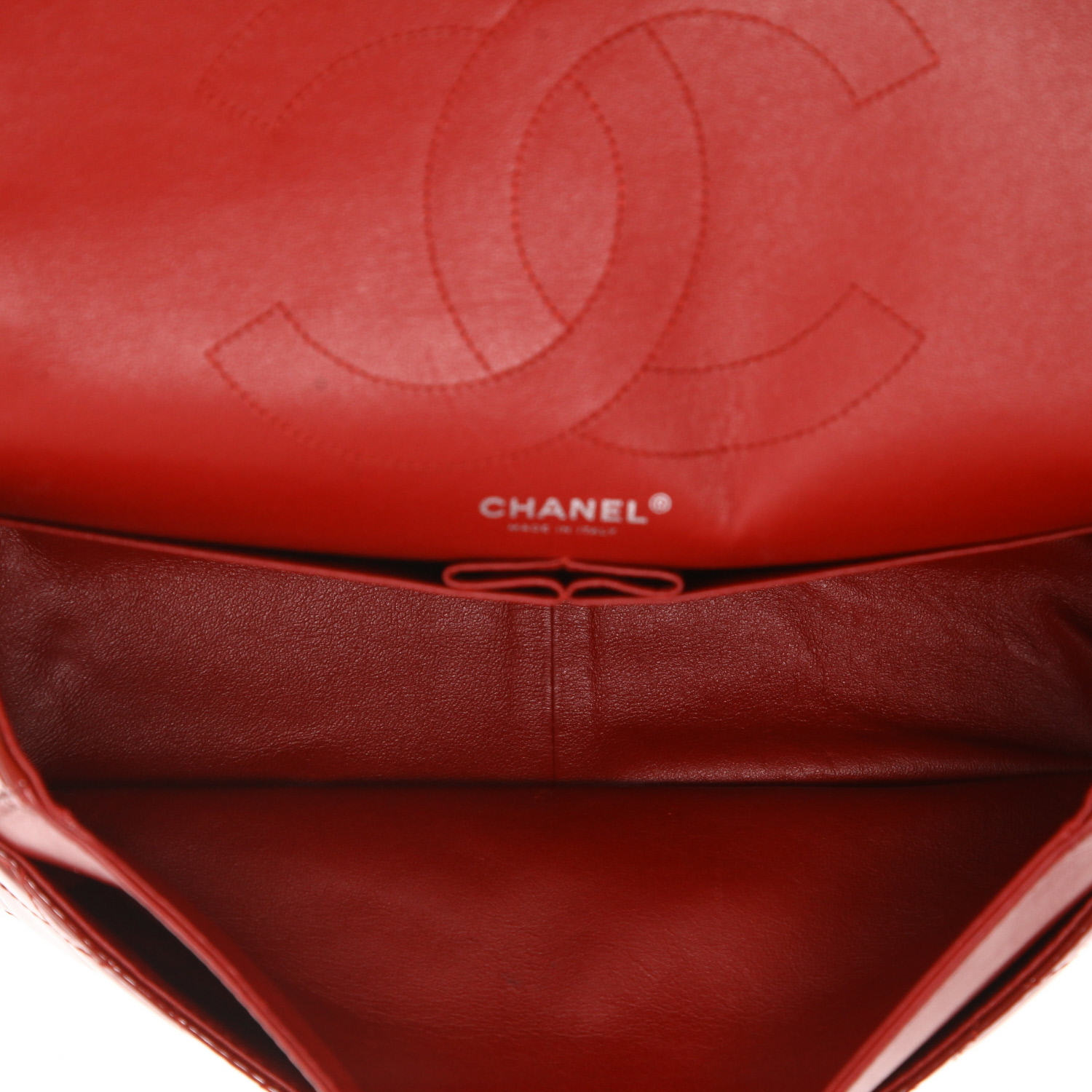 Borsa Chanel  2.55 modello grande  in pelle verniciata e foderata rossa - Detail D3
