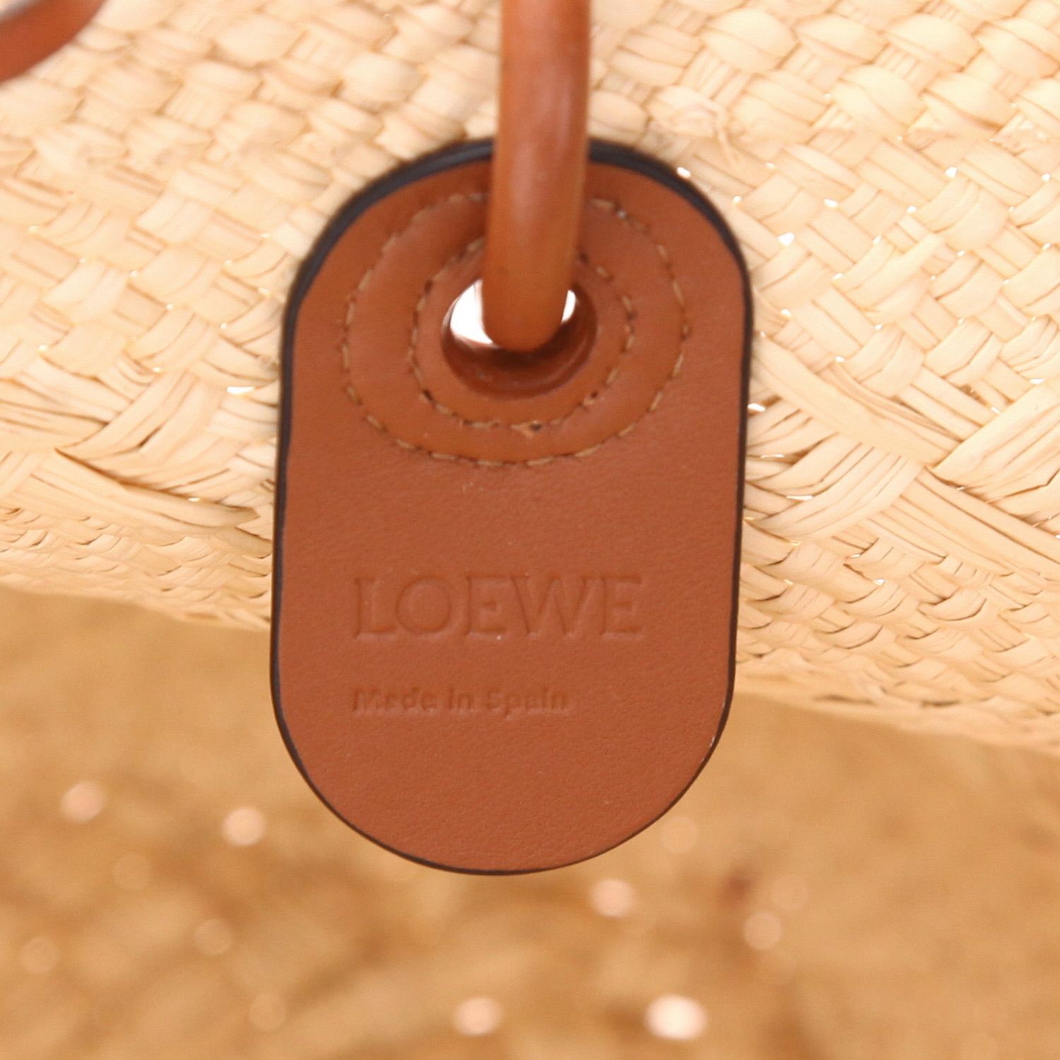 Loewe   shopping bag  raphia  and brown leather - Detail D2