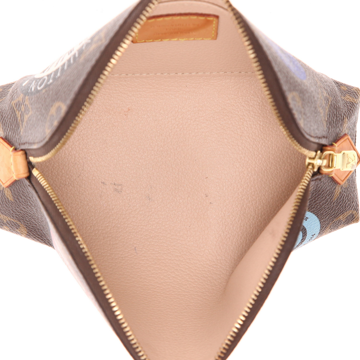 Pochette Louis Vuitton  Pochette cosmétique petit modèle  en toile monogram marron et cuir naturel - Detail D3