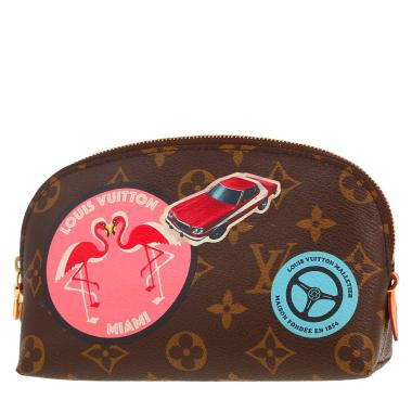 Pochette Louis Vuitton  Pochette cosmétique petit modèle  en toile monogram marron et cuir naturel