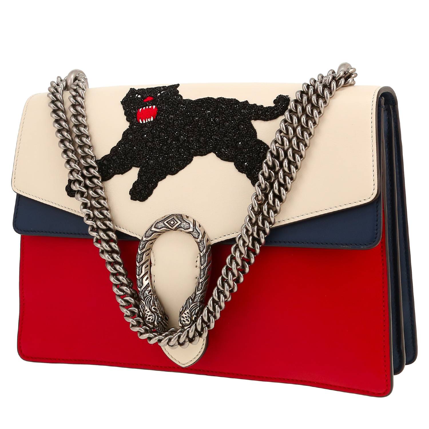 Gucci  Dionysus bag worn on the shoulder or carried in the hand  in tricolor, white, blue and red leather - 00pp