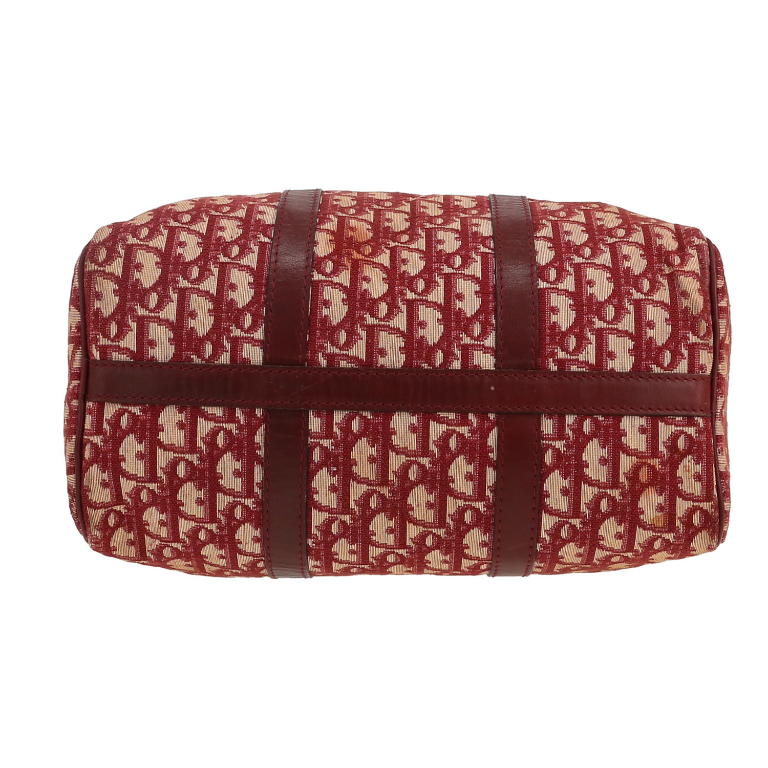 Sac à main Dior  Vintage en toile monogram Oblique bordeaux et cuir bordeaux - Detail D1