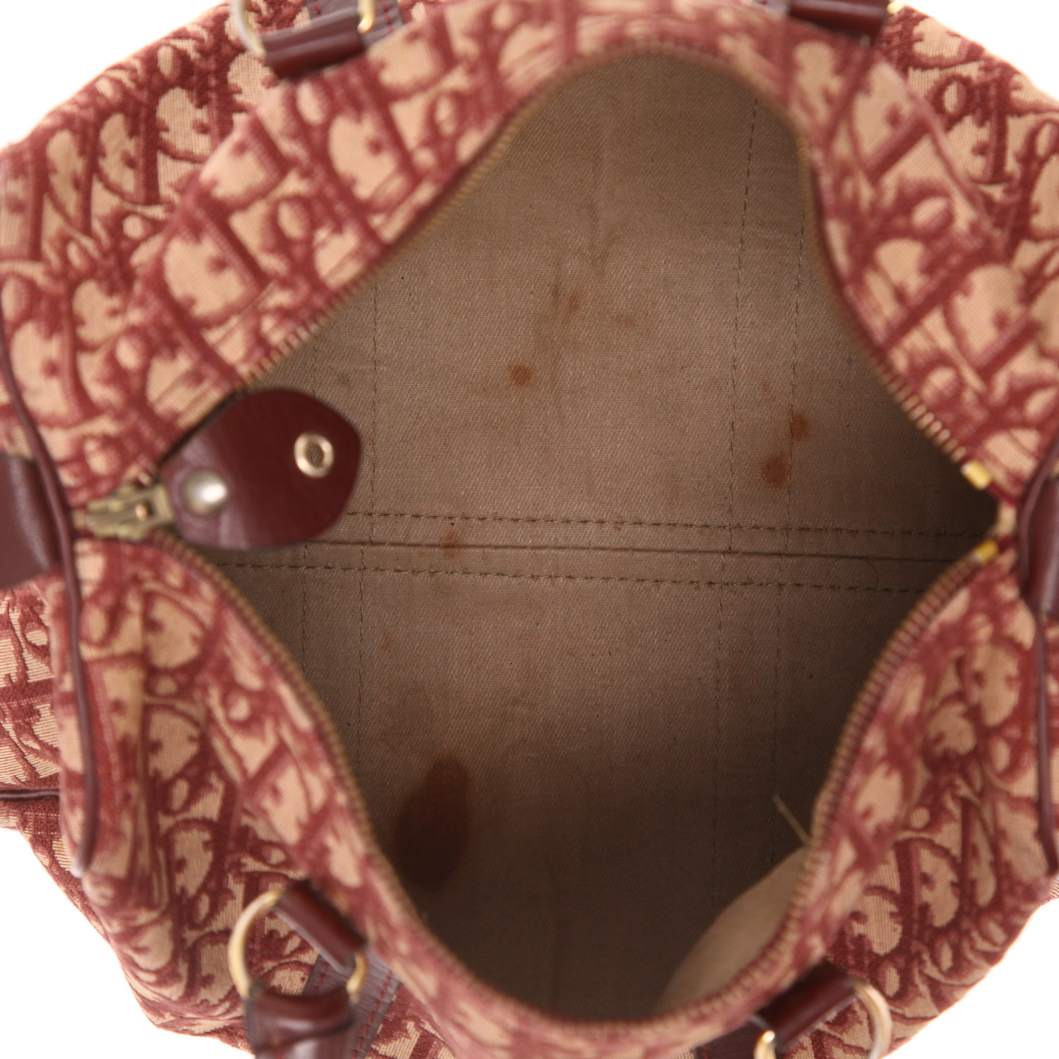 Sac à main Dior  Vintage en toile monogram Oblique bordeaux et cuir bordeaux - Detail D3