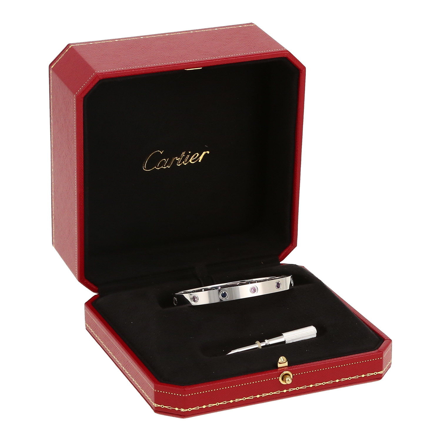 Cartier Love Passion bracelet in white gold and colored stones - Detail D2