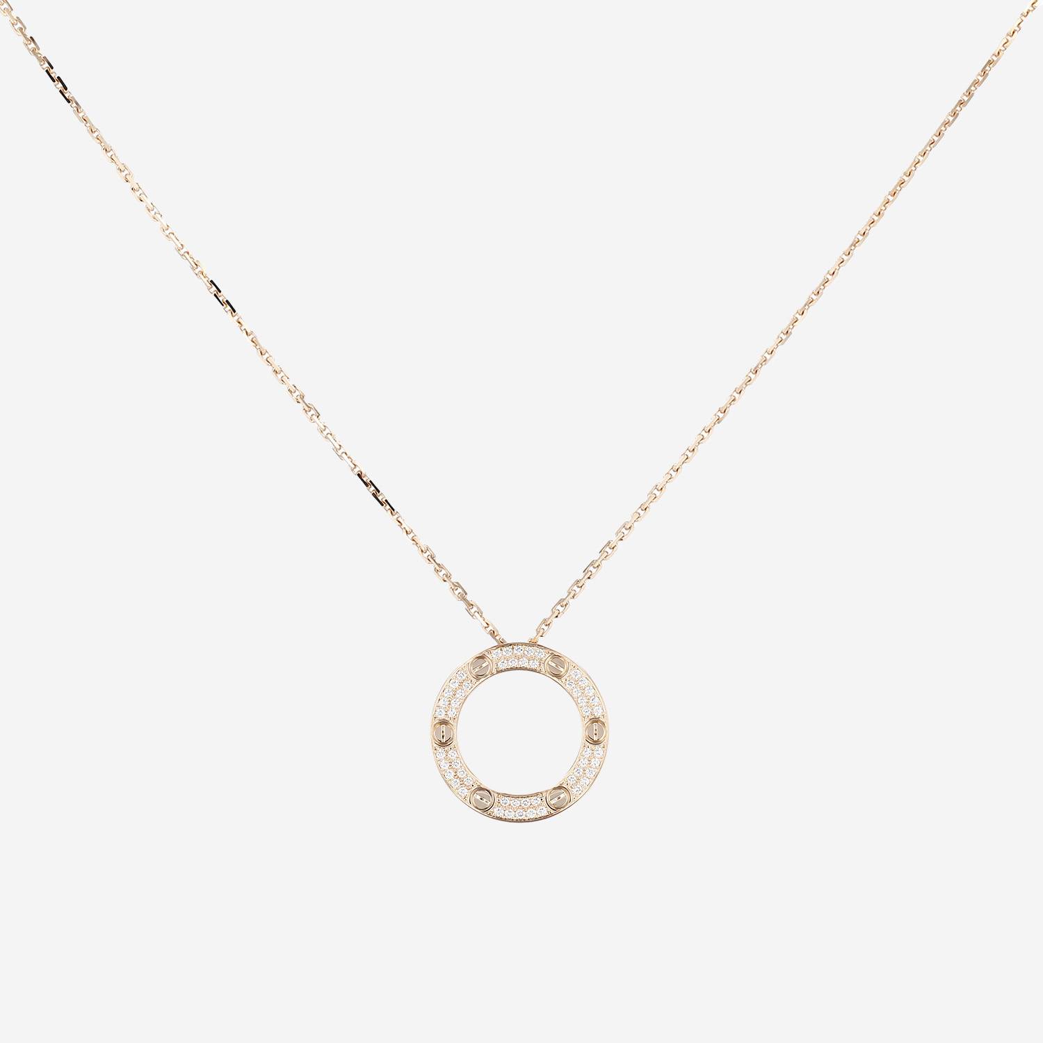 Pendentif Cartier Love pavé en or rose et diamants