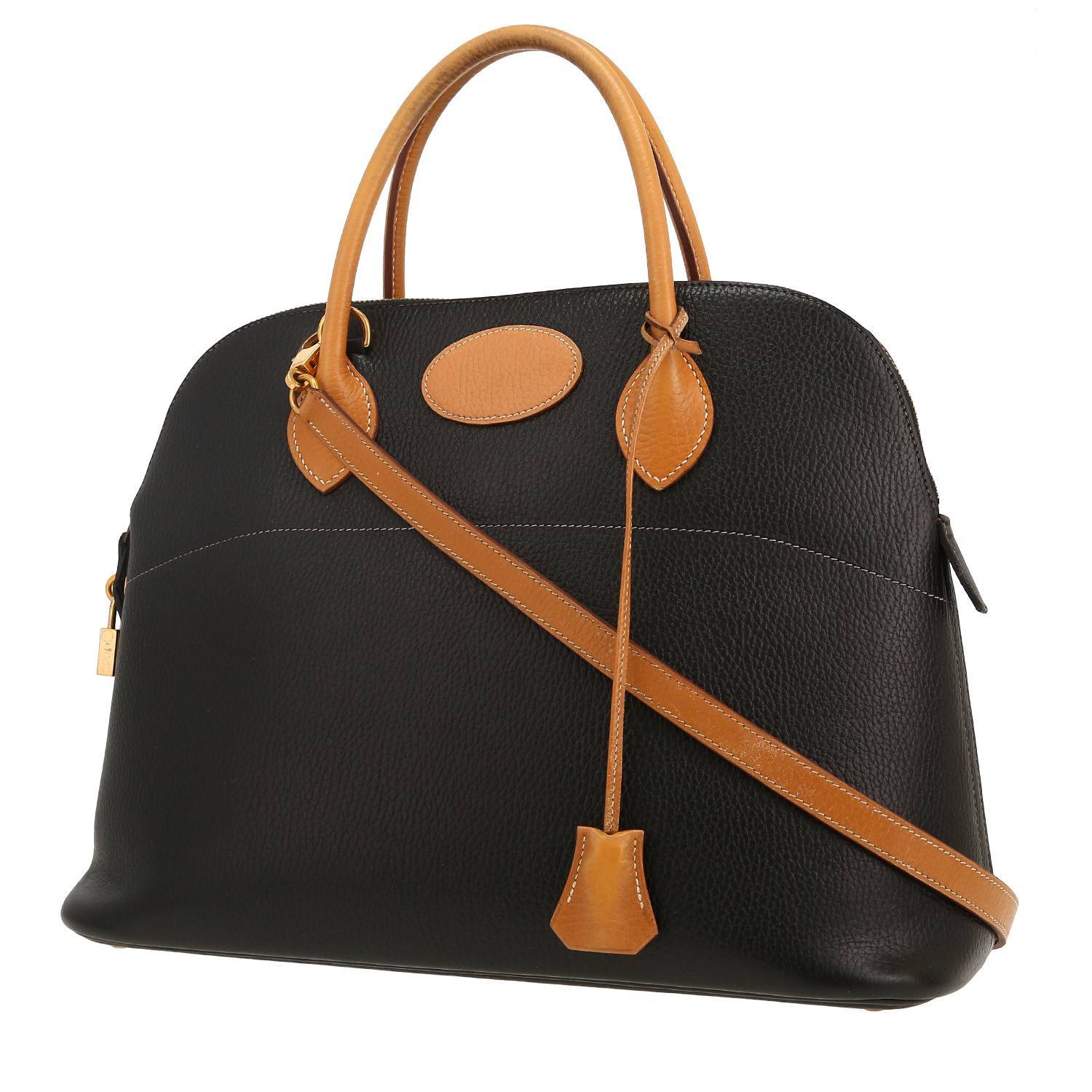 Bolso de mano Hermès  Bolide 35 cm en cuero Ardenne negro y color oro
