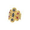 Bague Vintage  en or jaune, saphirs et rubis - 00pp thumbnail