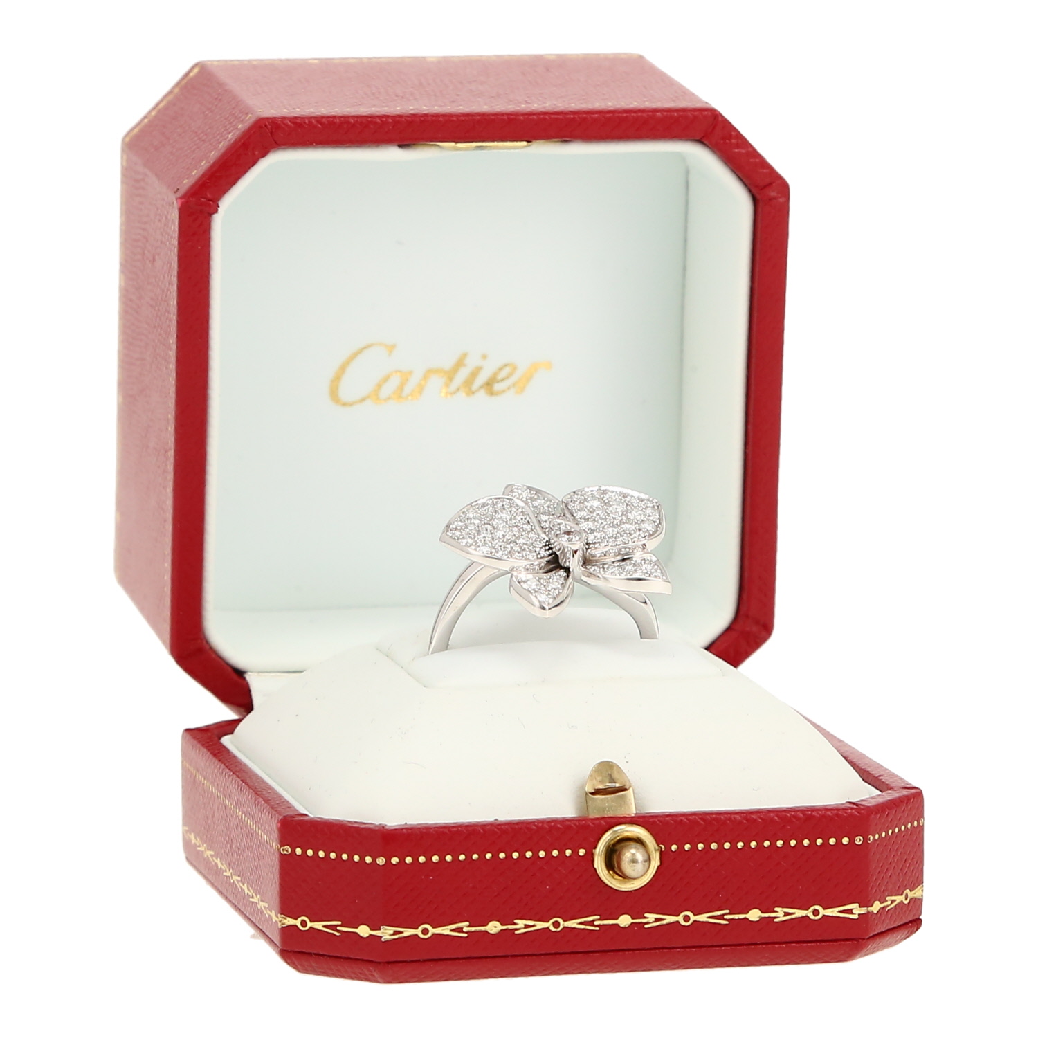 Anello Cartier Caresse d'Orchidées modello grande in oro bianco e diamanti - Detail D2