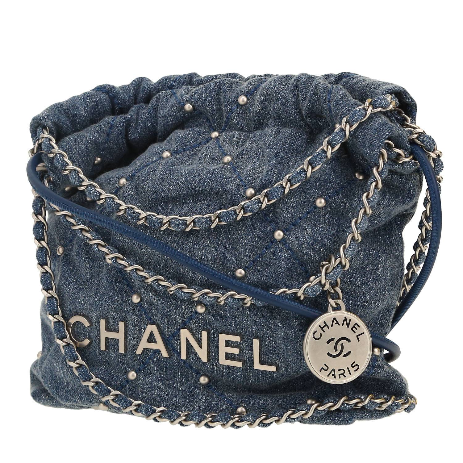 Borsa a tracolla Chanel  22 mini  in tela denim blu
