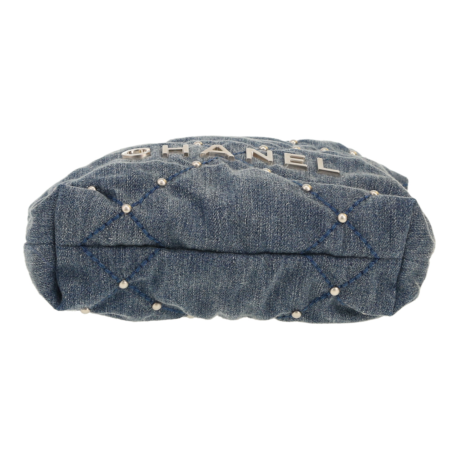 Borsa a tracolla Chanel  22 mini  in tela denim blu - Detail D1