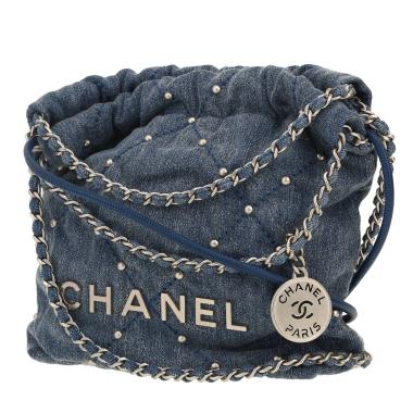 Chanel  22 mini  shoulder bag  in blue denim canvas