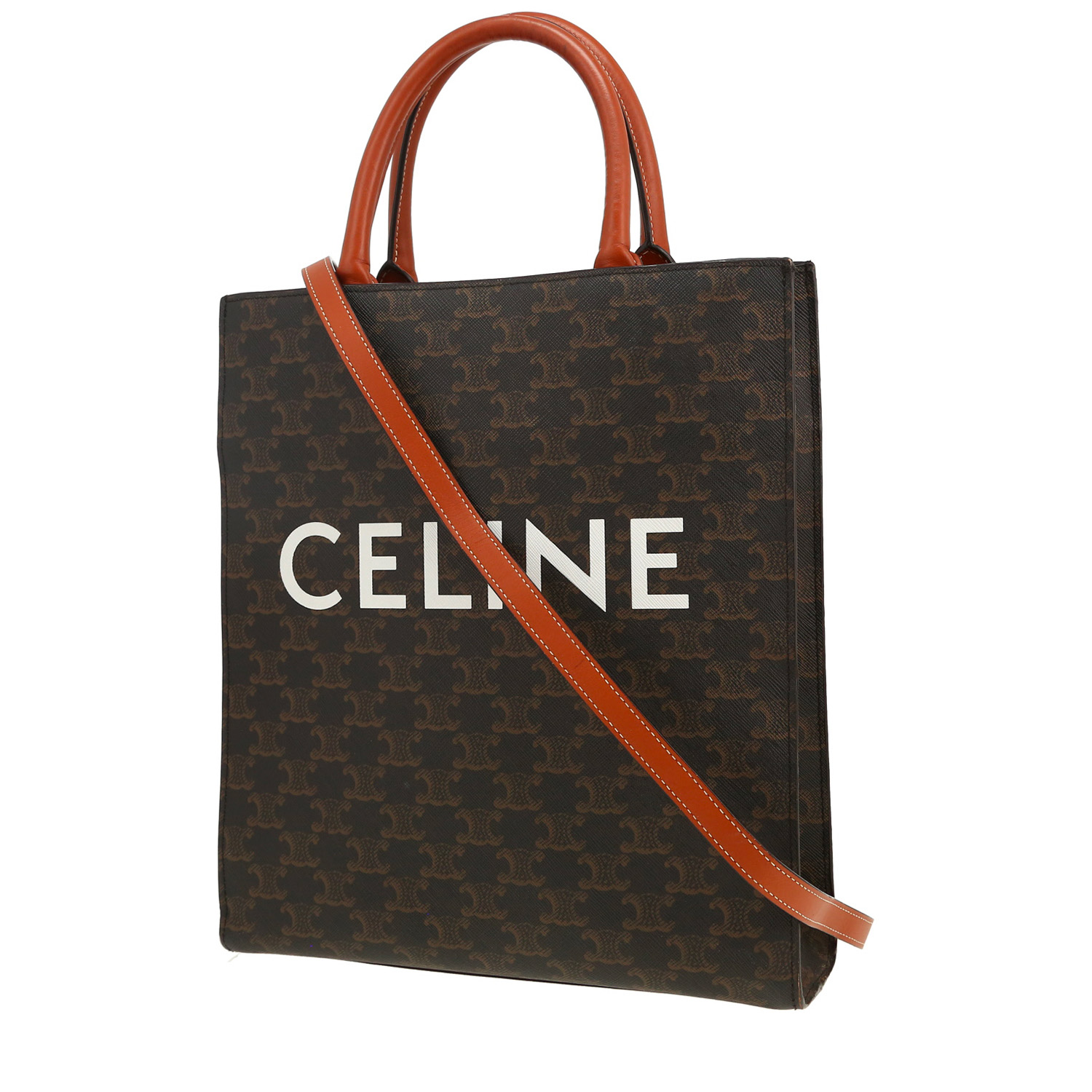 Borsa Celine  Vertical in tela "Triomphe" marrone e pelle marrone - Detail D4