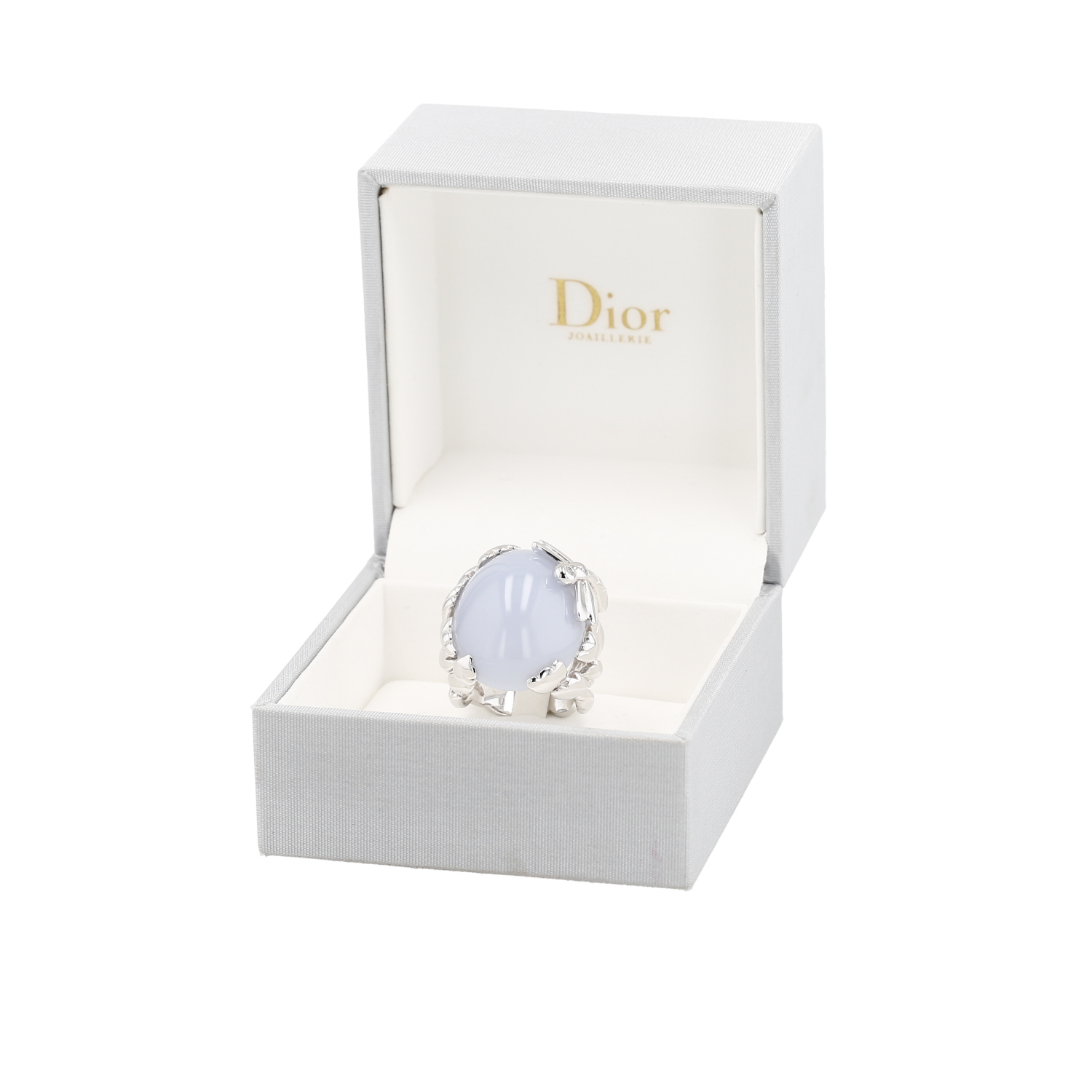 Anello Dior Gourmande modello grande in oro bianco, calcedonio e diamanti in calcedonio e blu - Detail D2