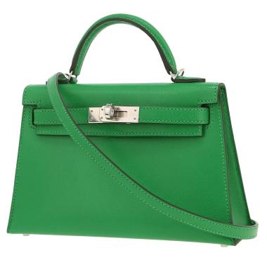 Bolso de mano Hermès  Kelly 20 cm en cuero verde Bamboo