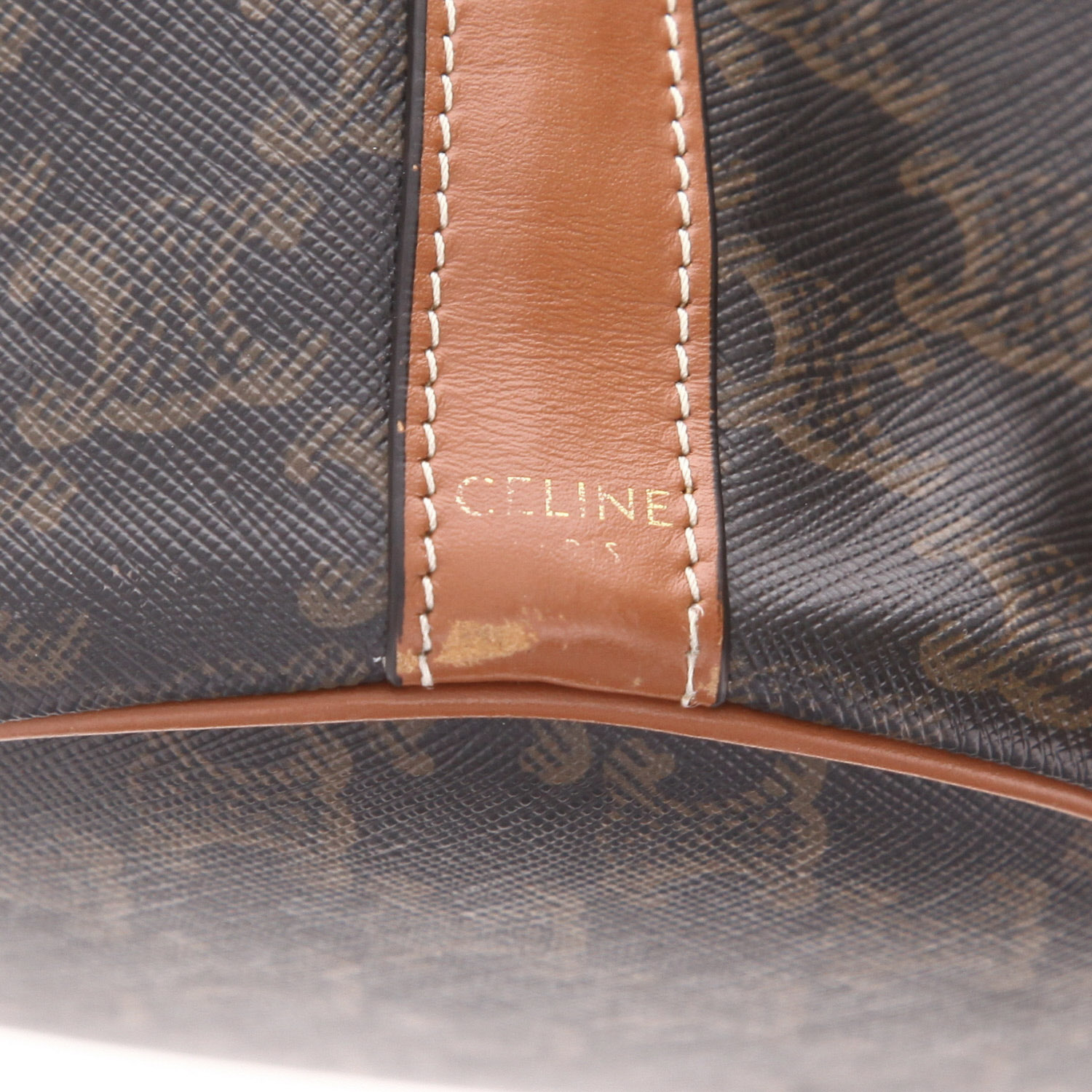 Celine  Seau petit shoulder bag  in brown "Triomphe" canvas  and brown leather - Detail D2