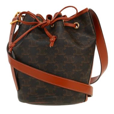 Sac bandoulière Celine  Seau petit en toile Triomphe marron et cuir marron