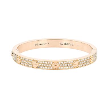 Cartier Love pavé bracelet in pink gold and diamonds, size 17
