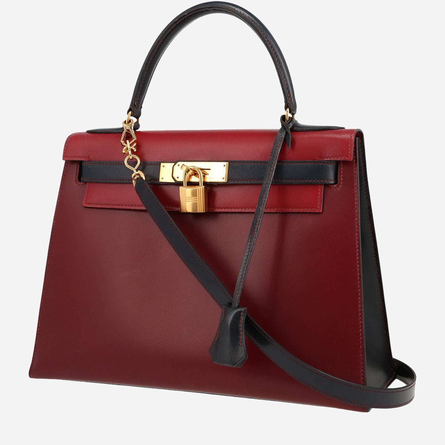 Hermès  Kelly 28 cm handbag  in red, burgundy and navy blue box leather