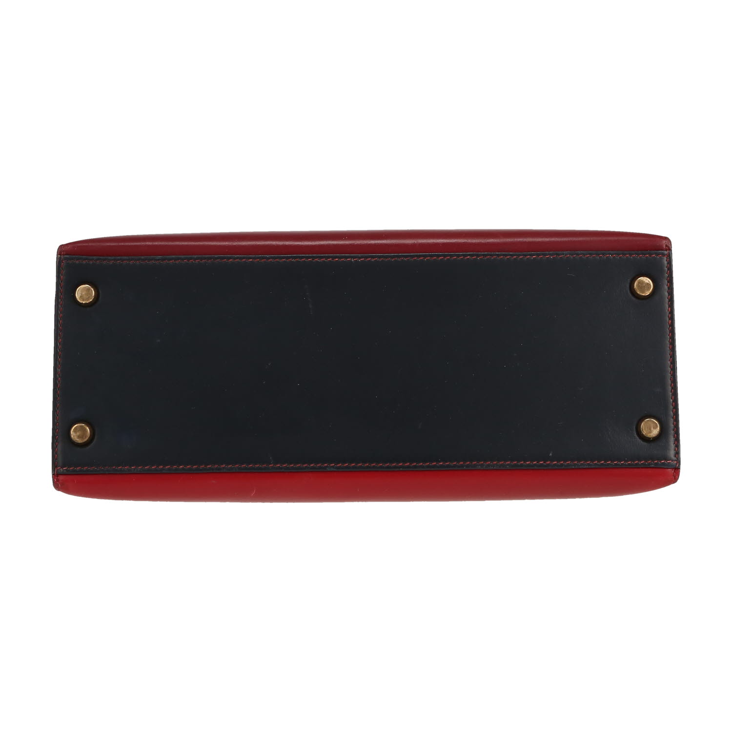 Sac à main Hermès  Kelly 28 cm en cuir box rouge bordeaux et bleu-marine - Detail D1