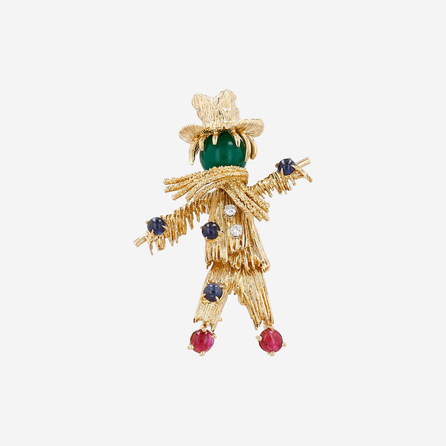 Van Cleef & Arpels Scarecrow brooch in yellow gold, diamonds and colored stones