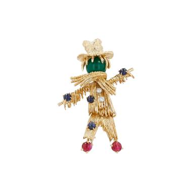 Spilla Van Cleef 
Arpels  in oro giallo, diamanti e pietre colorate