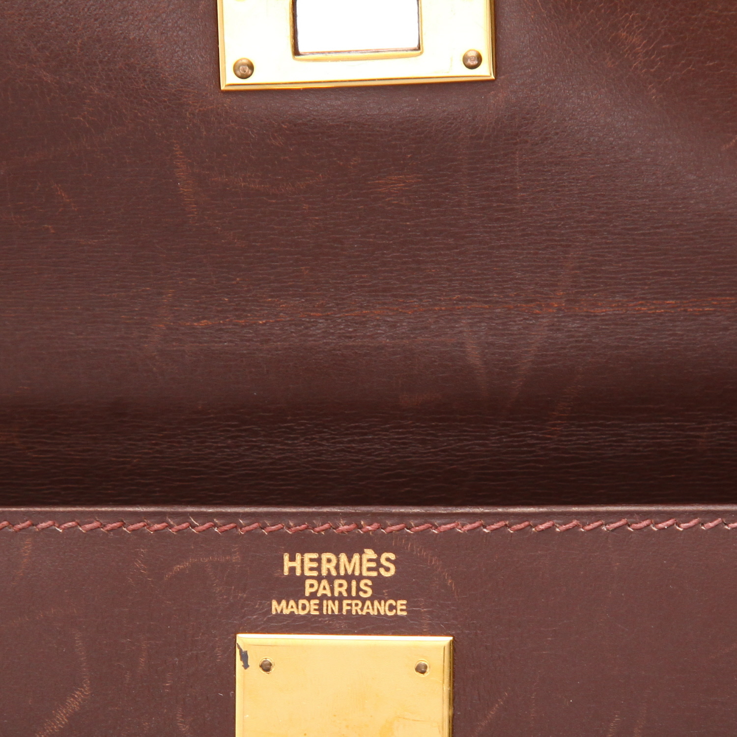 Bolso de mano Hermès  Kelly 32 cm en cuero box marrón - Detail D2