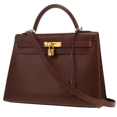 Bolso de mano Hermès  Kelly 32 cm en cuero box marrón