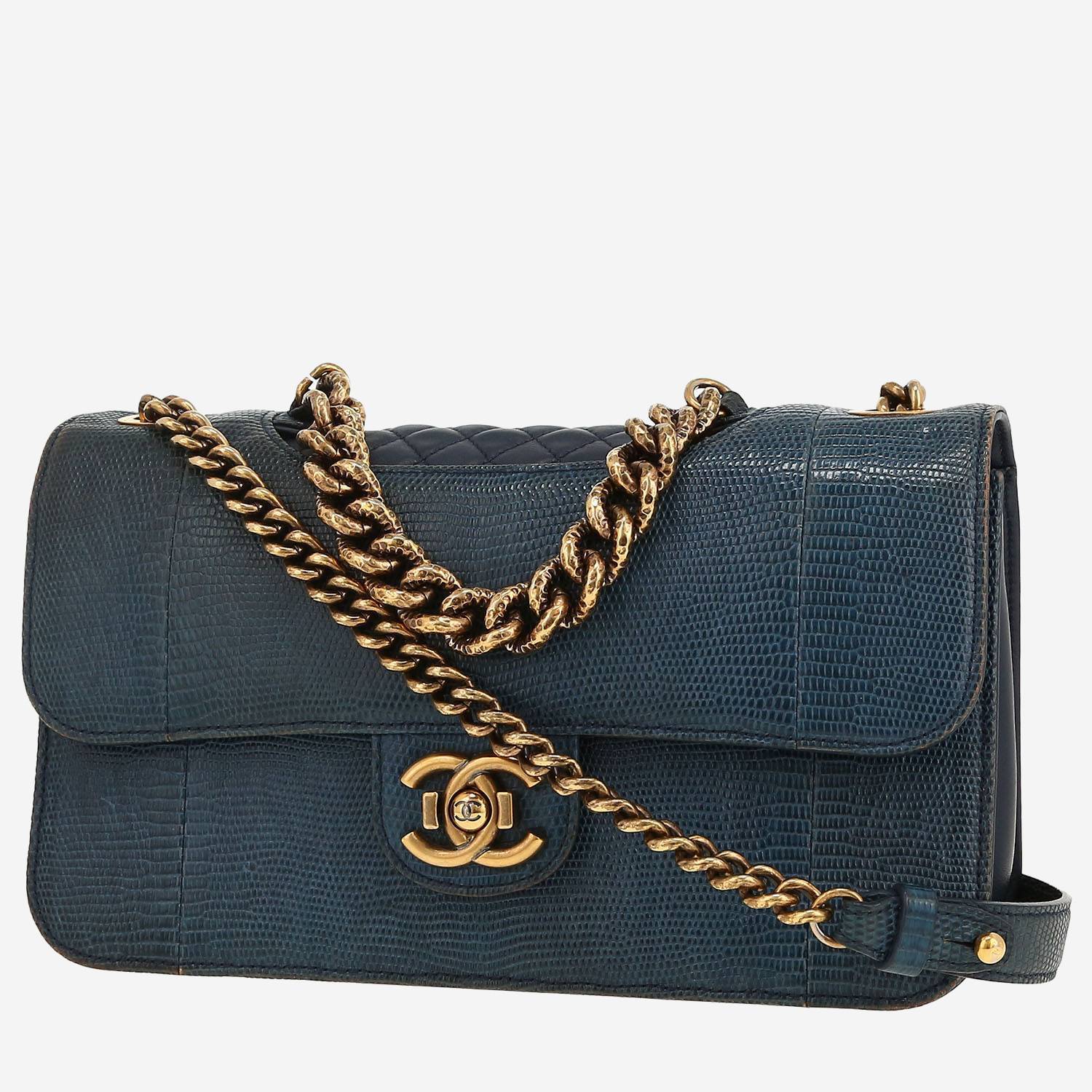Sac à main Chanel  Timeless en lézard bleu