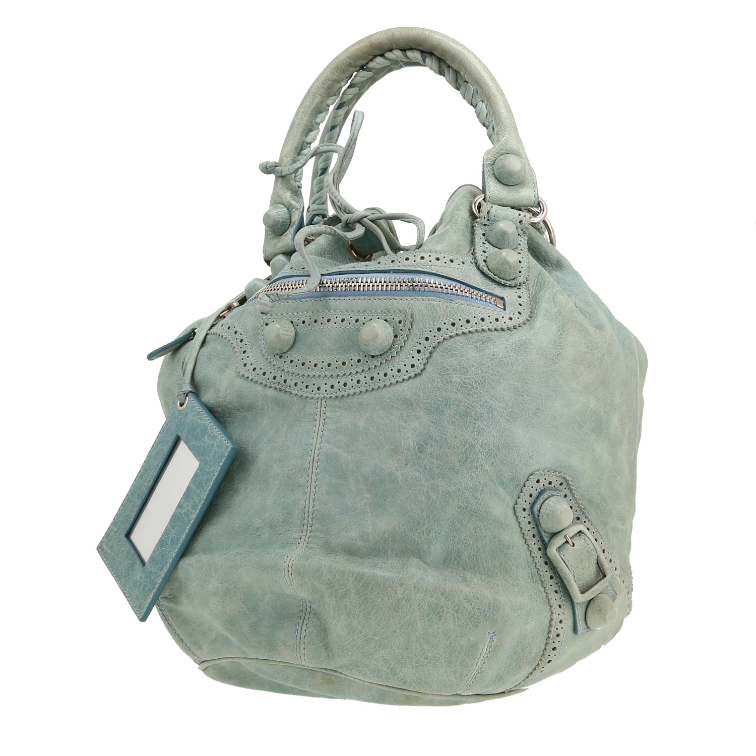 Bolso de mano Balenciaga   en cuero usado azul - Detail D5