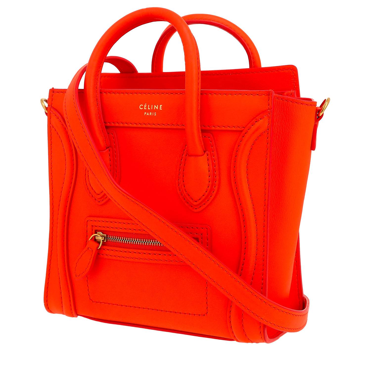 Bolso bandolera Celine  Luggage Nano en cuero naranja