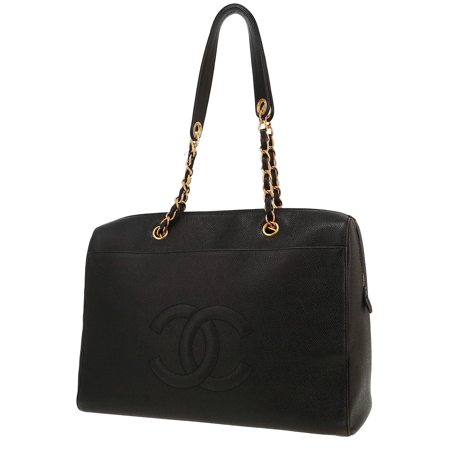 Bolso de mano Chanel  Vintage en cuero granulado negro