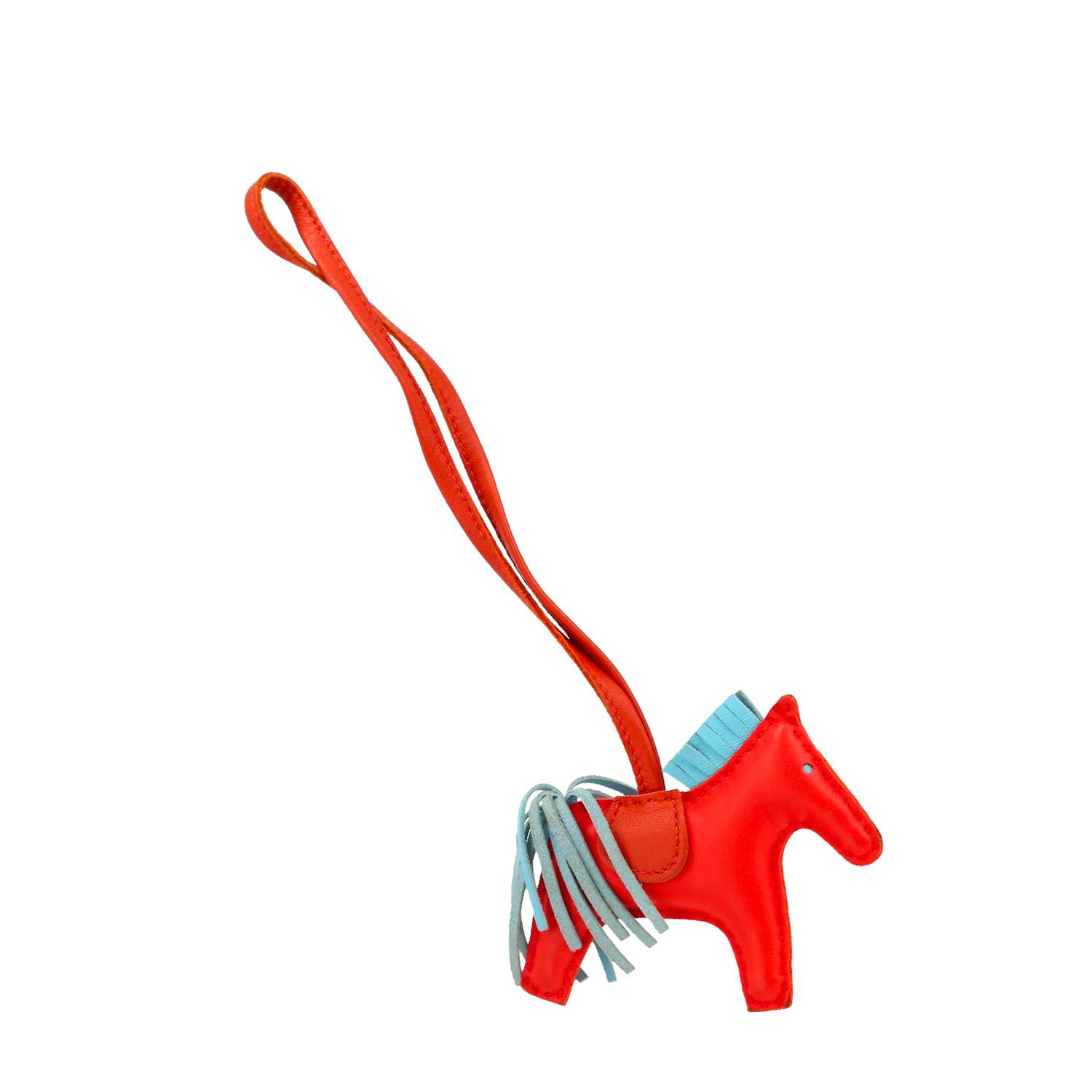 Hermès Rodeo bag accessory in blue, red and Terre Battue Swift leather
