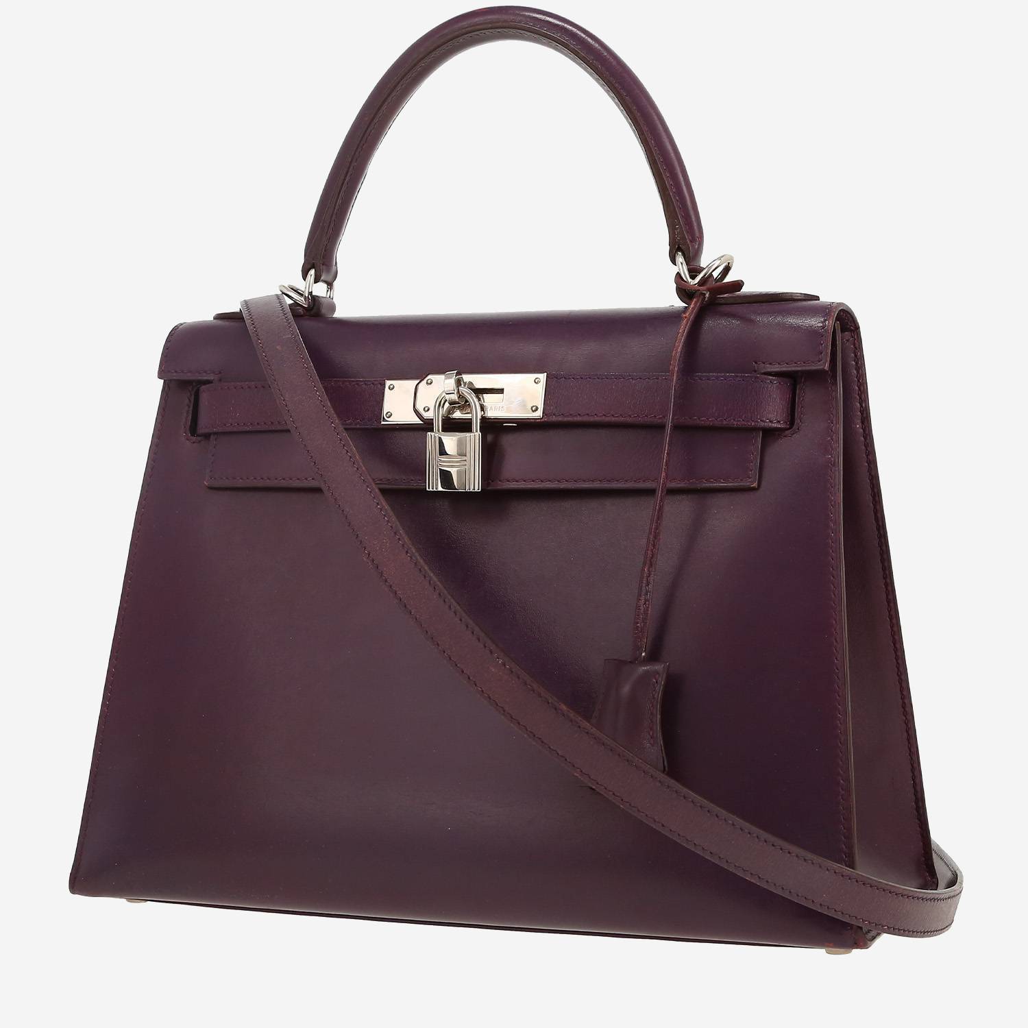 Sac à main Hermès  Kelly 28 cm en cuir box violet Raisin