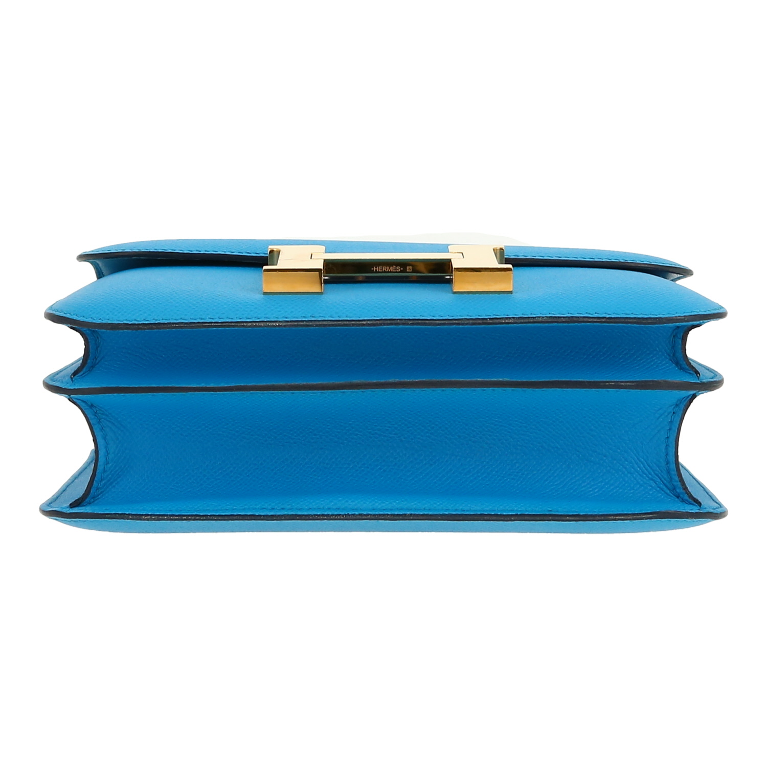 Borsa a tracolla Hermès Constance in pelle Epsom blu - Detail D1