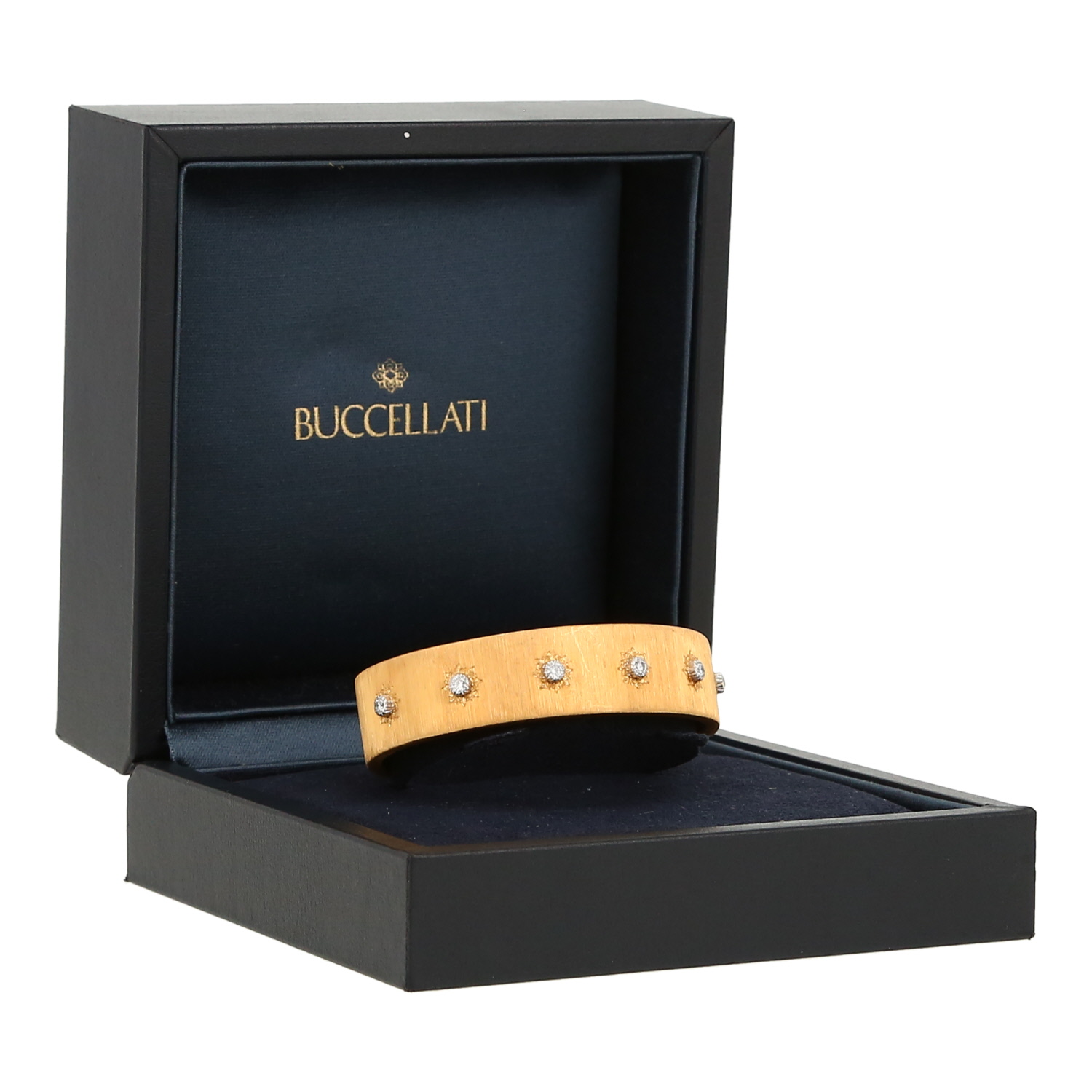 Opening Buccellati Macri Classica bangle in yellow gold, white gold and diamonds - Detail D2