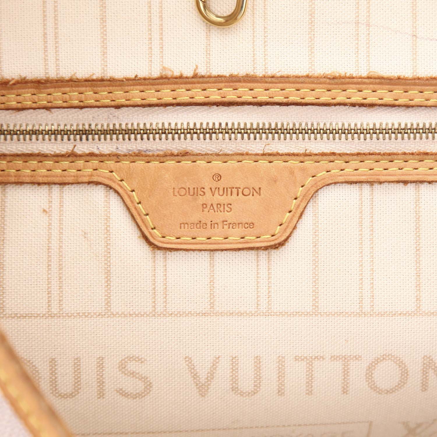 Shopping bag Louis Vuitton  Neverfull in tela a scacchi azzurro e pelle naturale - Detail D2