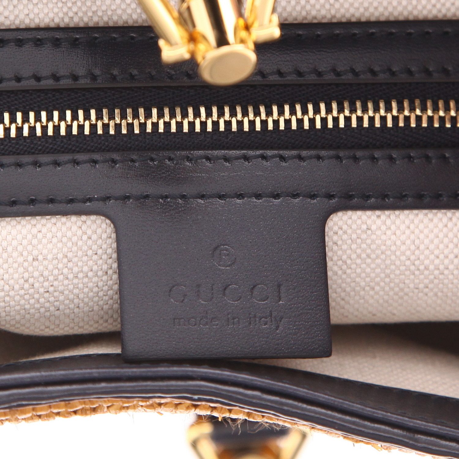Bolso de mano Gucci  Jackie en raffia marrón y cuero azul - Detail D2
